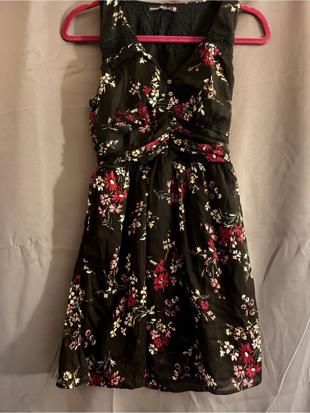 Abercrombie & Fitch Black Mini Dress with Pink and White Floral Print